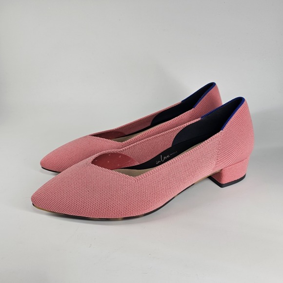 Rothy's The Block Heel Womens 8 Coral Knit Pointed Toe Heel Shoes Office Light - Picture 2 of 8